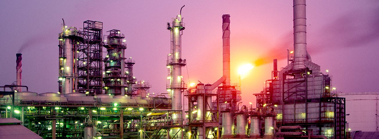 Oil refinery at dusk in Sub-Saharan Africa