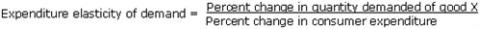 gloss4_1__499x30 Equation: Expenditure elasticity of demand equals the percent change in quantity demanded of good X over the percent change in consumer expenditure