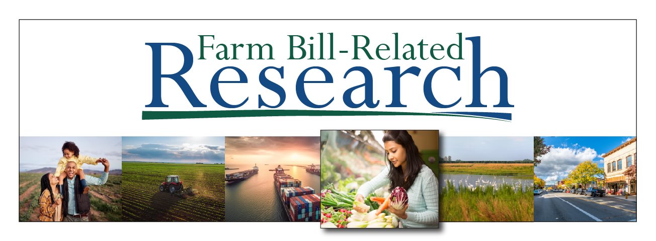 Farm Bill-Related Research Banner featuring collage of photos related to food production.