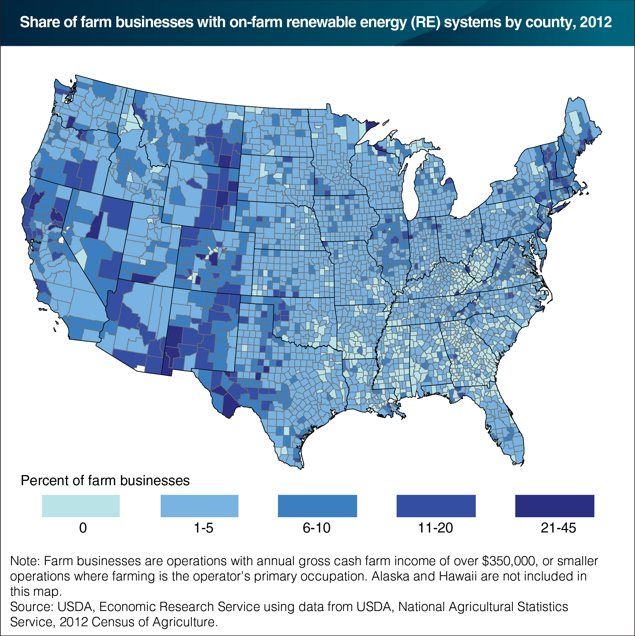This chart shows: 'On-farm renewable energy production varies regionally'.