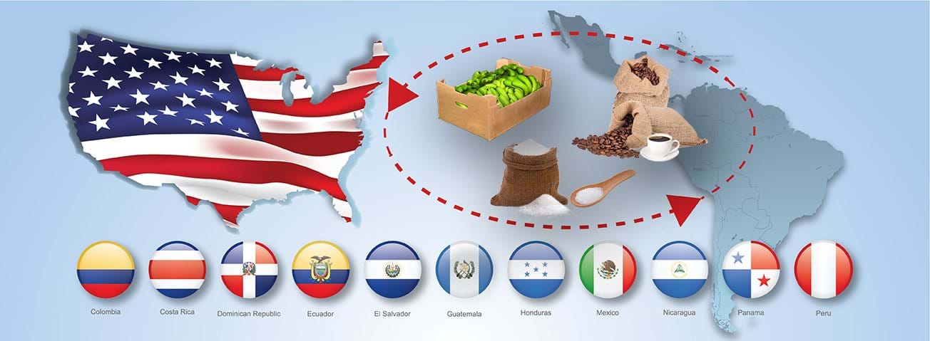 A graphic depicting crops entering the United States from countries in Central America and South America.
