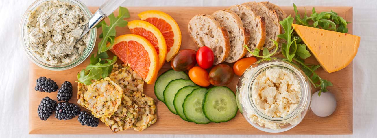 A fruit, cheese and spread board