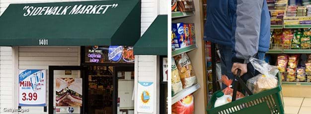 Photos: Exterior of a convenience store and interior of someone shopping