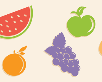 Graphic design depicting various fruits and vegetables