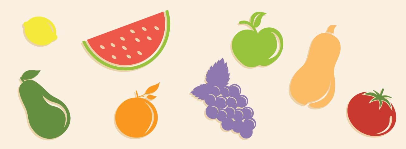Graphic design depicting various fruits and vegetables