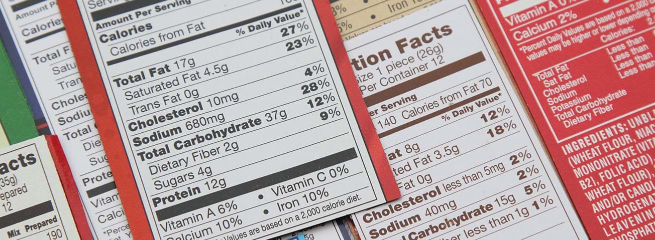 Food label showing trans fats