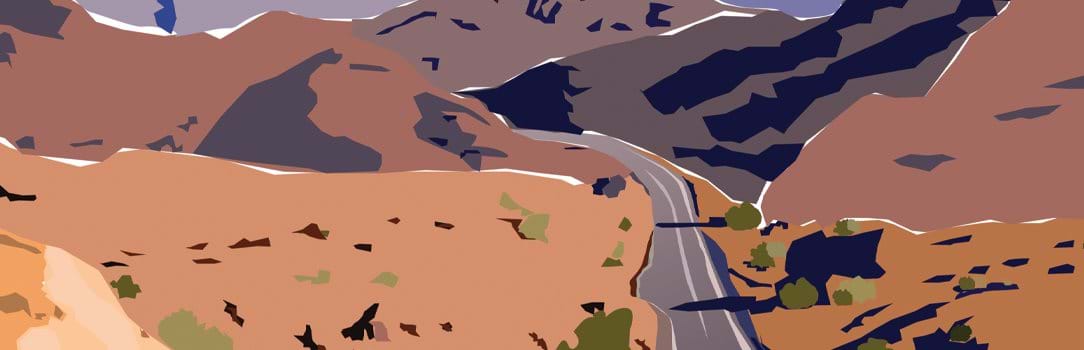Illustration of a road heading into mountains
