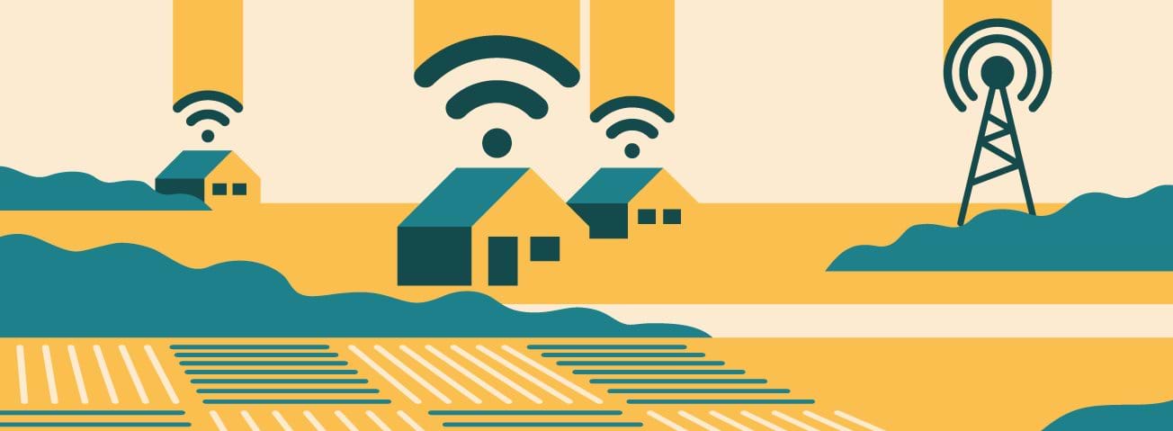 Graphic depiction of rural land and broadband signals