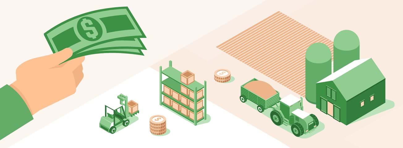 Graphic design showing dollars to farms
