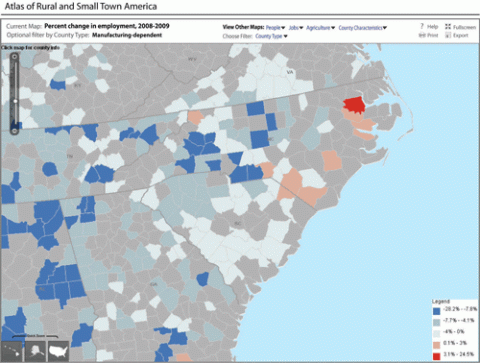 The Piedmont South's manufacturing-dependent counties continue to exhibit high job loss