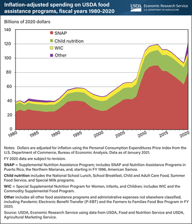 Federal spending on food assistance reached record high of $122.1 billion in 2020