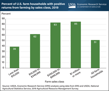 Farms with higher sales had a larger share of households with positive farm income