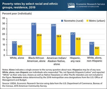 Data show U.S. poverty rates in 2019 higher in rural areas than in urban for racial/ethnic groups
