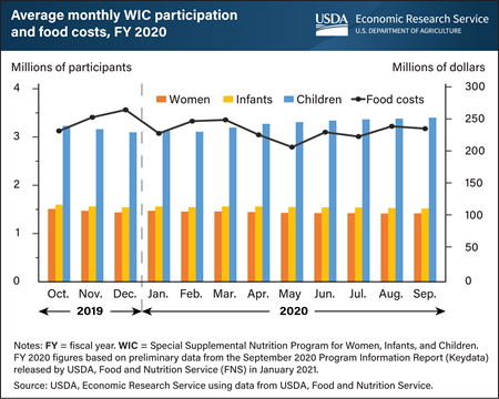 Participation by children in USDA’s Special Supplemental Nutrition Program for Women, Infants, and Children (WIC) increased during FY 2020