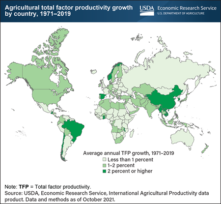 Long-term productivity growth in agriculture varies across countries