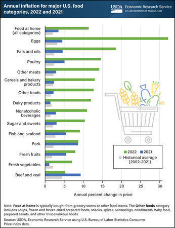 Retail food price inflation in 2022 surpassed 2021 rates in most categories