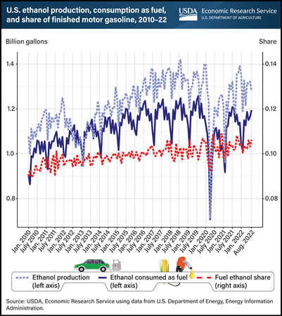 U.S. ethanol production and consumption rebound and level off after pandemic lows