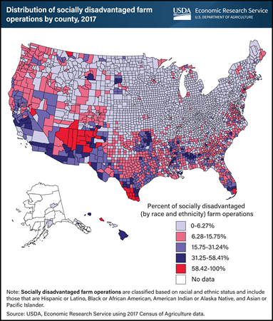 Socially disadvantaged farm operations concentrated in South and West