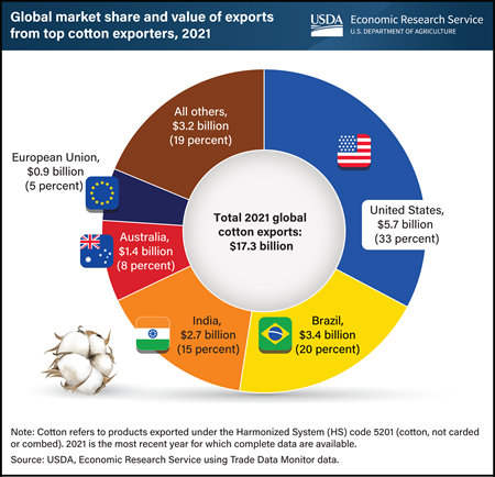 U.S. cotton exports accounted for one third of the global market’s value in 2021