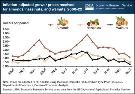 Almond, hazelnut, and walnut prices fall to lowest levels in decades
