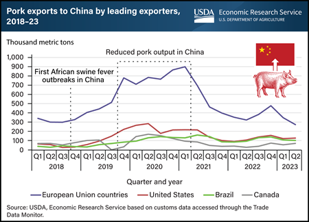 Pork exports to China surged as African swine fever curtailed China’s pork output
