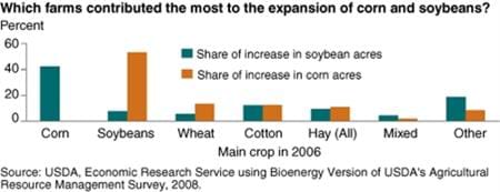 Farms that primarily grew soybeans in 2006 were the main source of new corn acres