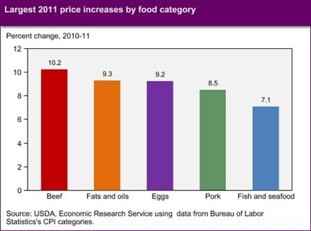 Beef, fats and oils, and eggs led food price increase in 2011