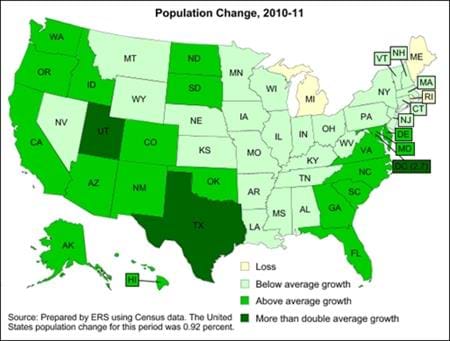 Population change 2010-11 varies across States