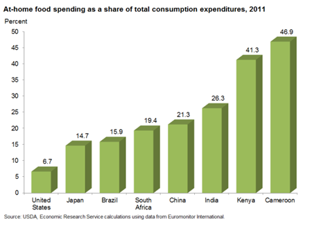 Residents of low-income countries devote a greater share of their total spending to food