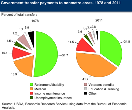 Medical benefits are largest source of government transfers in nonmetro and metro areas