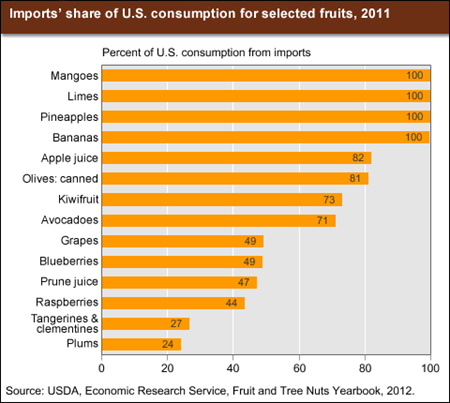 Imports account for large shares of U.S. consumption of some fruits