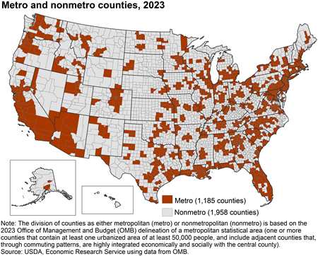 Defining rural areas: "Nonmetro" is based on counties