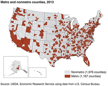 Defining rural areas: "Nonmetro" is based on counties