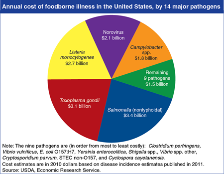 Salmonella imposes the greatest cost among major U.S. foodborne pathogens