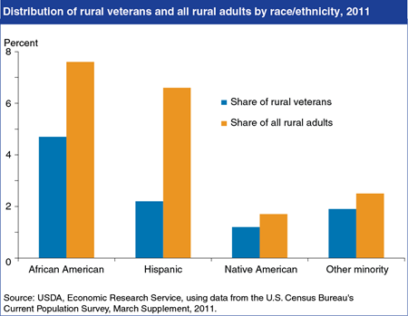 Minorities represent a lower share of rural veterans than of the rural population