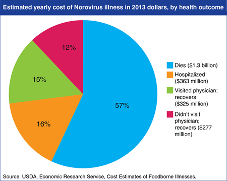 Norovirus ranks 4th among 15 foodborne pathogens in terms of economic burden in the U.S.