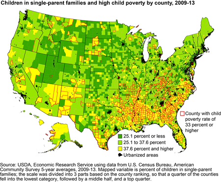 Child poverty was high where there were high proportions of children living in single-parent families