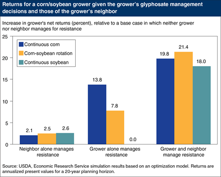 Corn and soybean returns are highest when growers and their neighbors manage glyphosate resistance