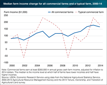 A typical  farm’s income varies more than for all farms as a whole