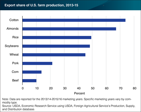 Exports account for more than 50 percent of U.S. cotton and almond production