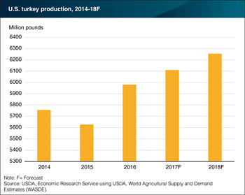 U.S. turkey production is forecast to continue growing into 2018