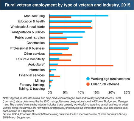 Elder veterans relied more on agriculture for employment, while working age veterans relied more on manufacturing