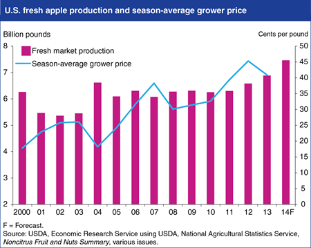 U.S. apple production for fresh use increasing