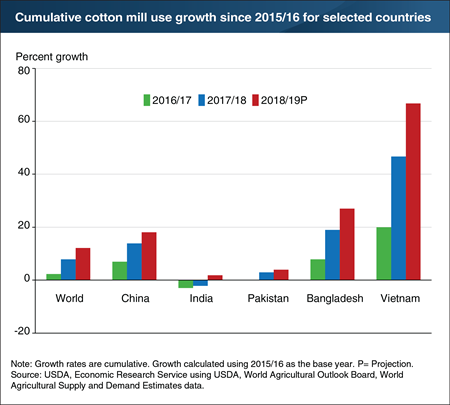 World cotton mill use is forecast to reach a new record in 2018/19