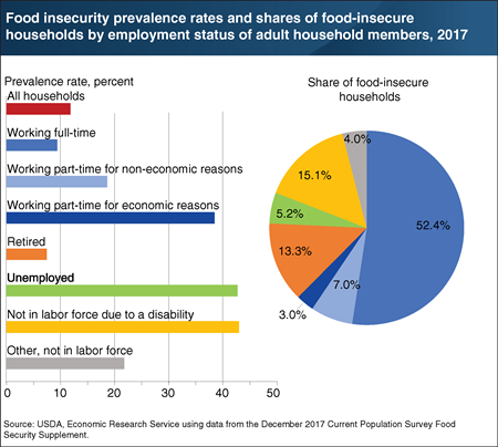 Food insecurity varies by adult employment status
