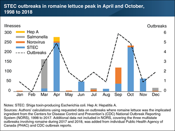 STEC outbreaks in romaine lettuce peak in April and October, 1998 to 2018