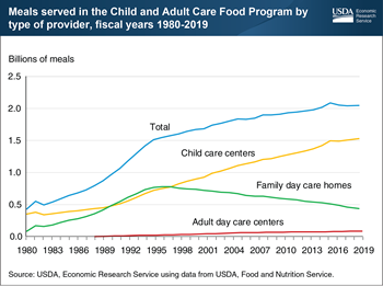 Child care centers accounted for 75 percent of meals provided by USDA’s Child and Adult Care Food Program in fiscal year 2019
