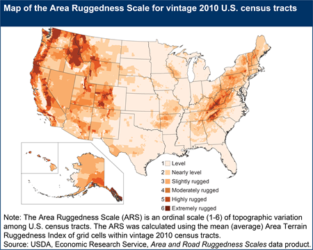 A map shows each of the land-based census tracts from the 2010 decennial census classified into one of six ARS categories based on its mean Area TRI.