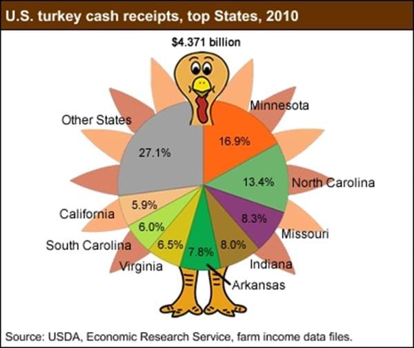Top States in U.S. turkey cash receipts, 2010 - USDA ERS