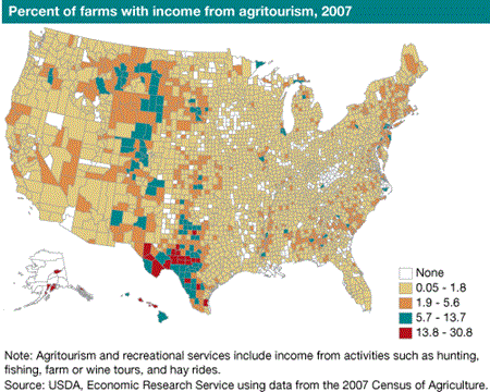 Percent of farms with income from agritourism, 2007